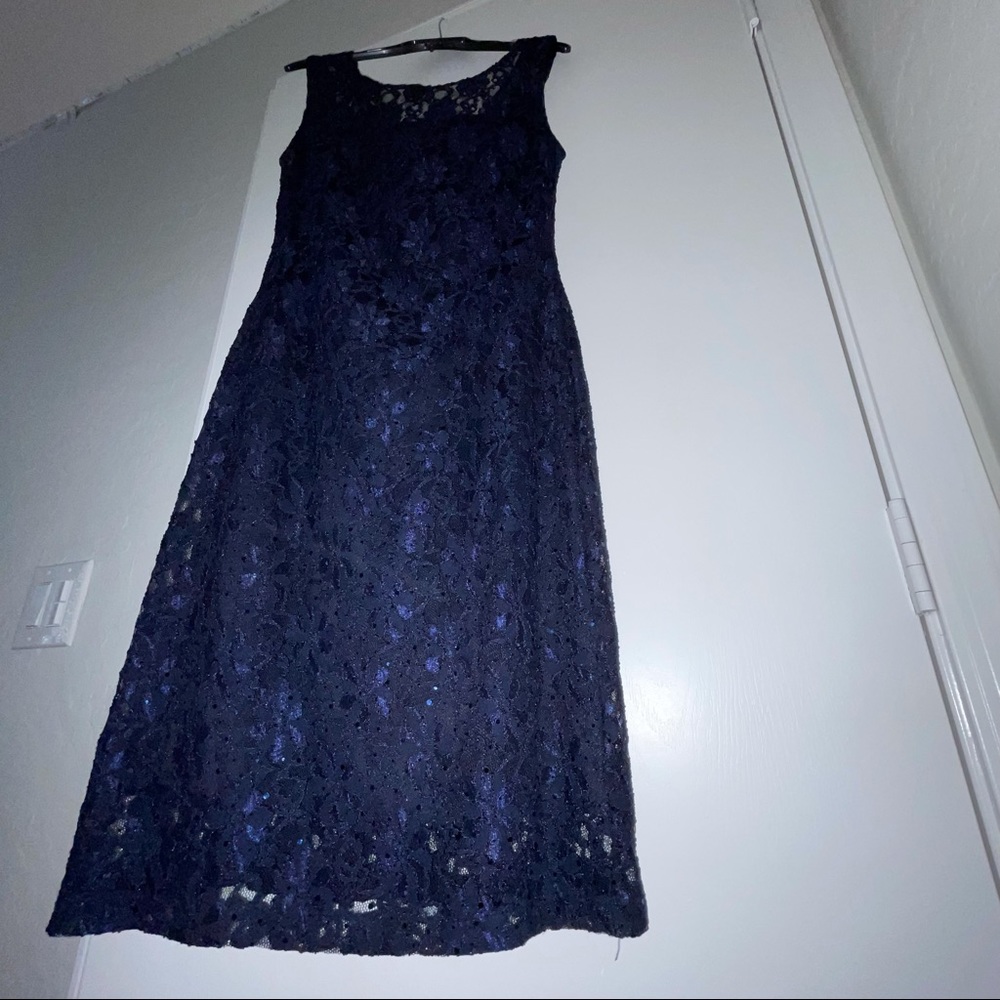 navy lace floral fancy dress
